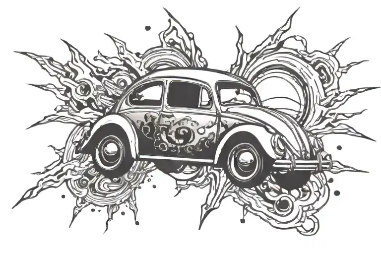 2D Small Vw Beetle Driving Into Space Hole