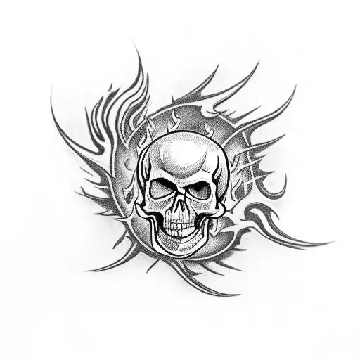 Cards With Flames And Skull