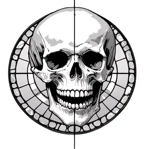 Skull In Front Of Circular Stainglass Window
