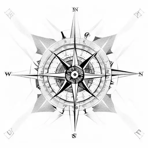 A Compass Rose With Basketball Lines And Feathers Instead Of Cardinal Directions