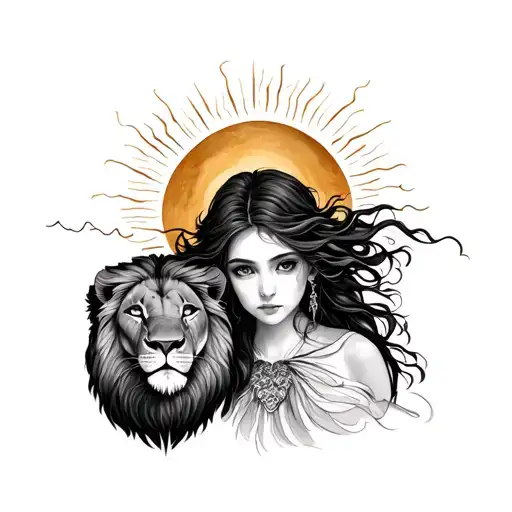 Back Arm Tattoo Minimalist With Girl With Lion And Sun