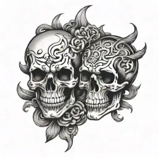 Goth Gemini Skull One Good And Other Evil