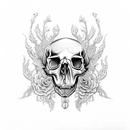 Detailed Animal Skull Surrounded By Intricate Floral Patterns
