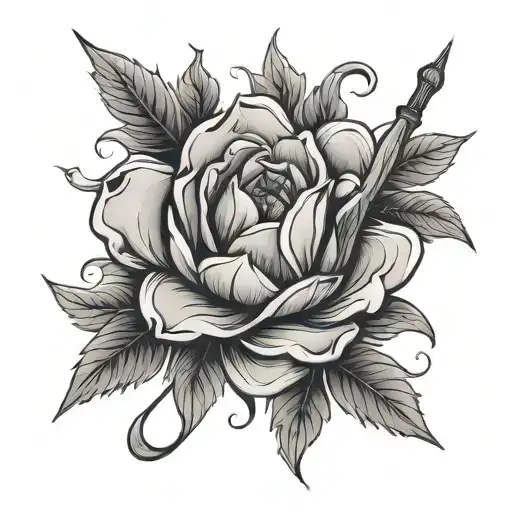 Tattoo Of A Flower Pierced With A Dagger In The Style Of Realism