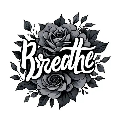 Black Text Cursive Breathe Tatoo Design
