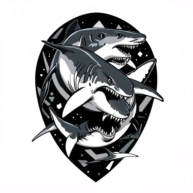 Sharks And Geometry Patterns Intertwined