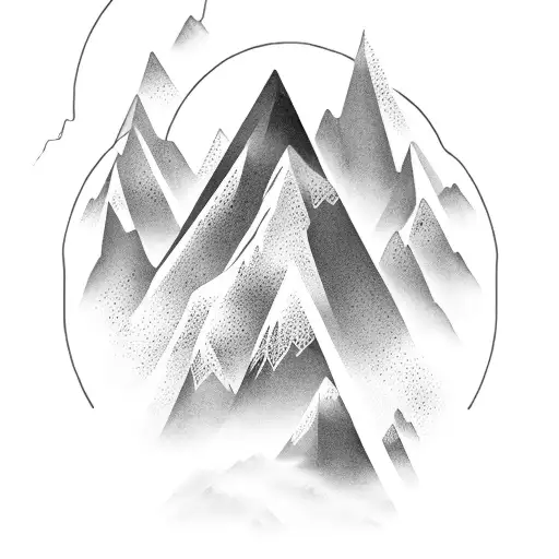 A Powerful Depiction Of A Mountain Range With A Climber Conquering Its Peak