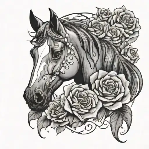 Horse Head And Roses