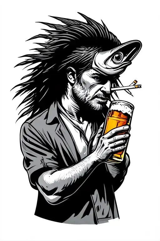 Mullet Fish Holding Beer And Cigarettes Fucked