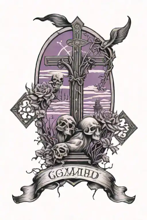 Graveyard Purple Sky With Gemini Zodiac Sign