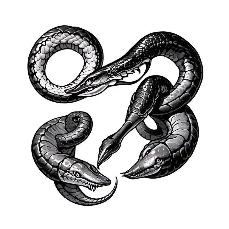 Snake Rapped Around Scorpion