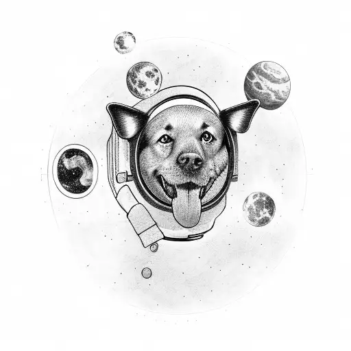 An Astronaut Floating In Space With A Flat Coat Retriever And A Pyrenees Dog Beside Them