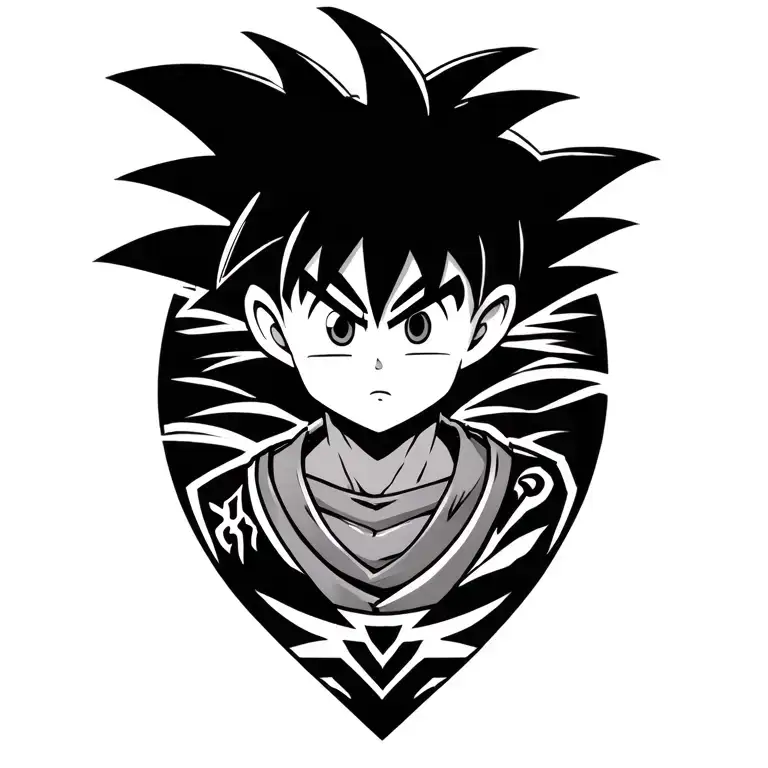 Anime Cute Kid Goku With Tribal Tattoo Designe