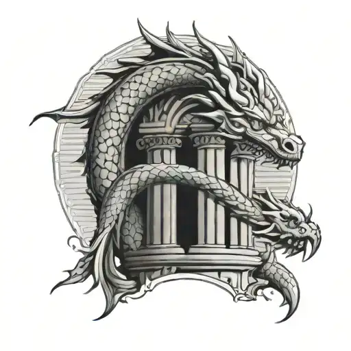 Roman Column With A One Simple Dragon Wrapping Round