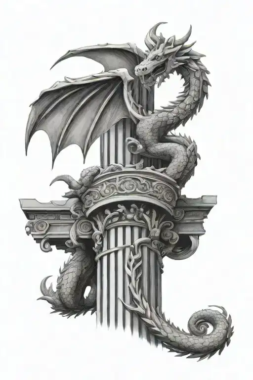 Roman Column With A One Simple Dragon Wrapping Round