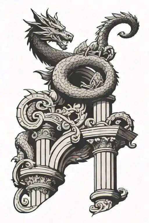 Minimalist Roman Column With One Simple Dragon Wrapping Round