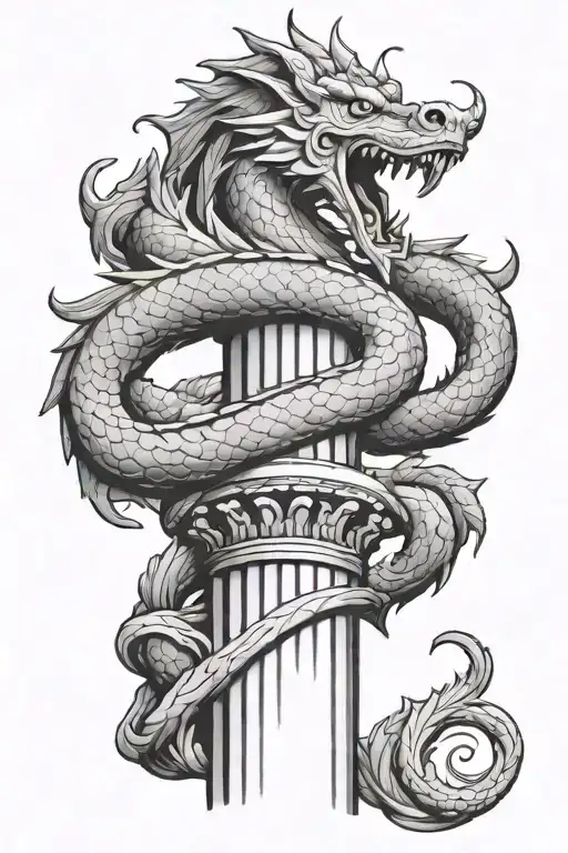 Roman Column With Dragon Wrapping Round Simple