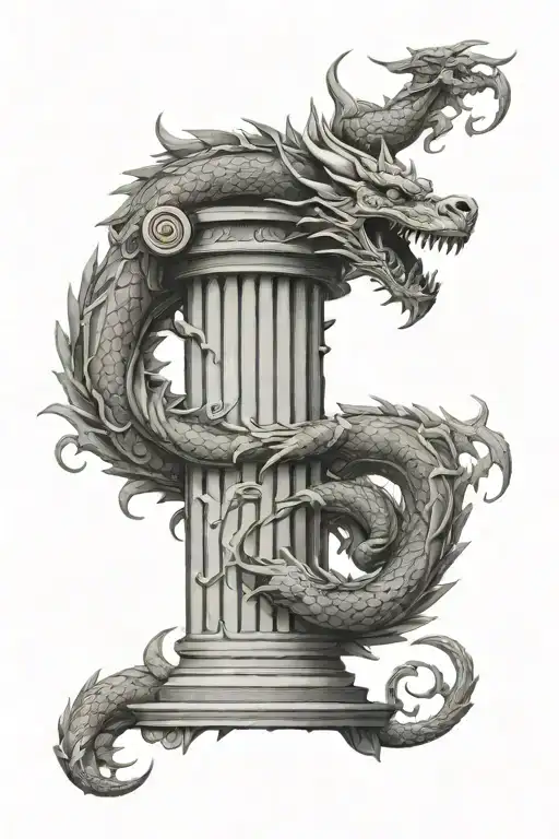 Simple Dragon Wrapping Around Roman Column Pillar
