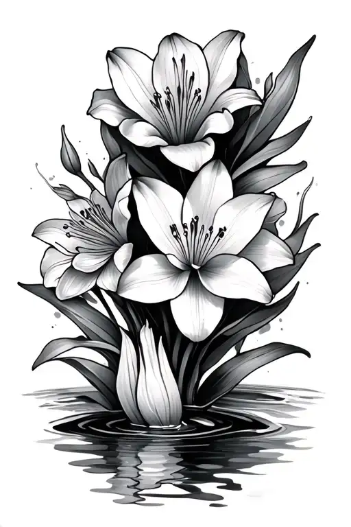 Water Lillys And Narcissus Flowers With Mandala