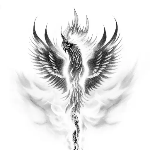 Phoenix Coming Out Of Clouds With Fire Around