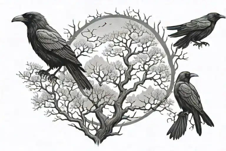 Nordic Trees And Raven
