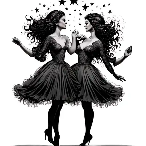 Women With Star Heads Dancing One Above The Other