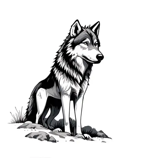 2 Wolf Brothers An Older One On Another In A Rocky Landscape Like A Mountain