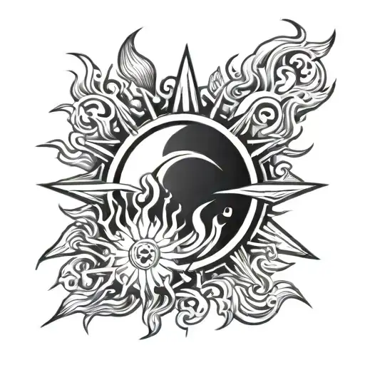 Sun Old School With Flames All