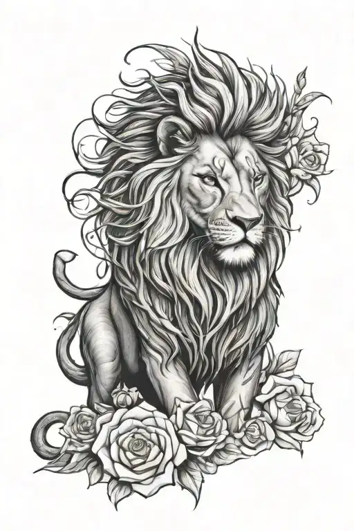 Lion Tattoo With Rose Full Sleeve