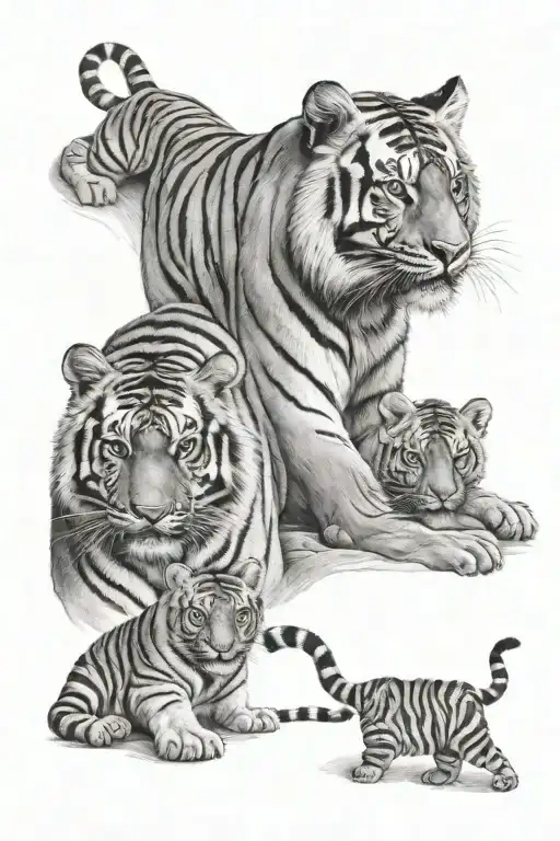 Tiger And 2 Cubs