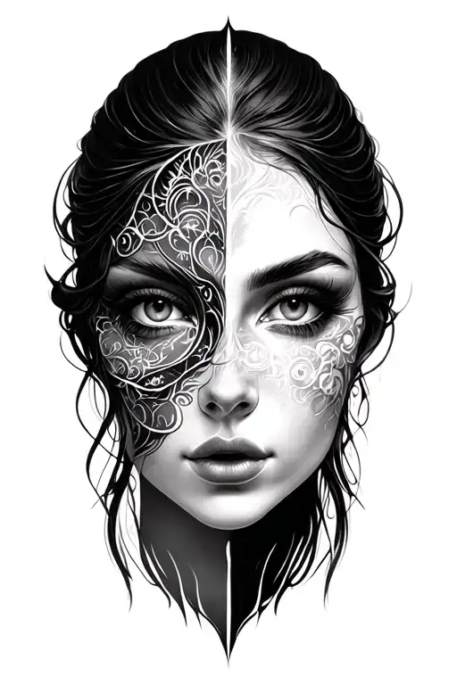 Woman Face No Eyes Looking