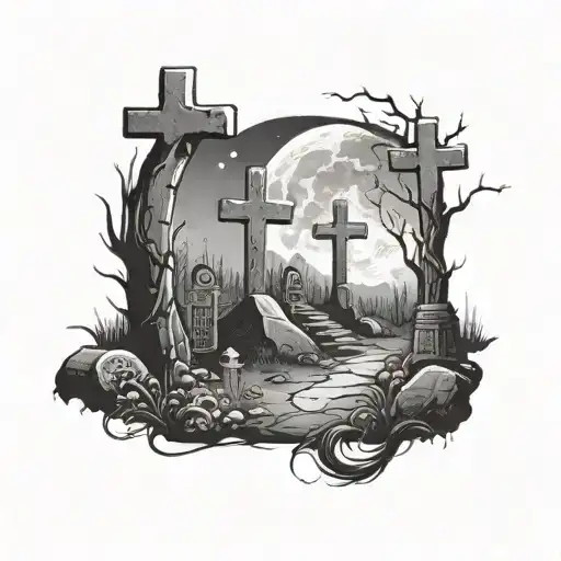 Grave Yard With Crosses Moon Phases