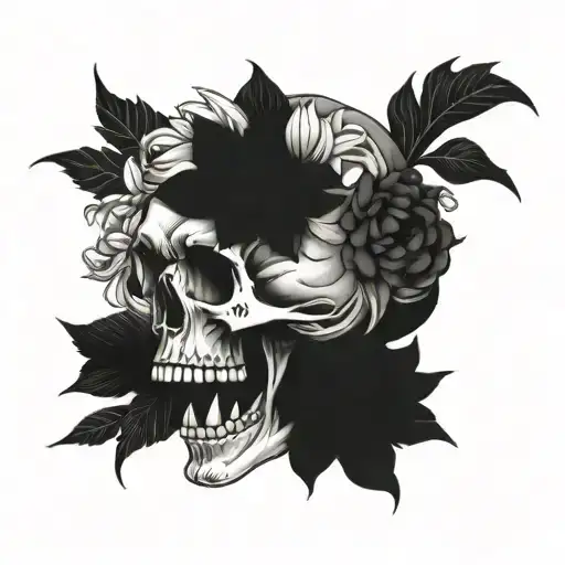 Skull With Dahlia Flower