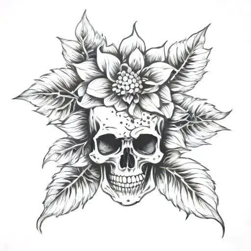 Skull With Dahlia Flower
