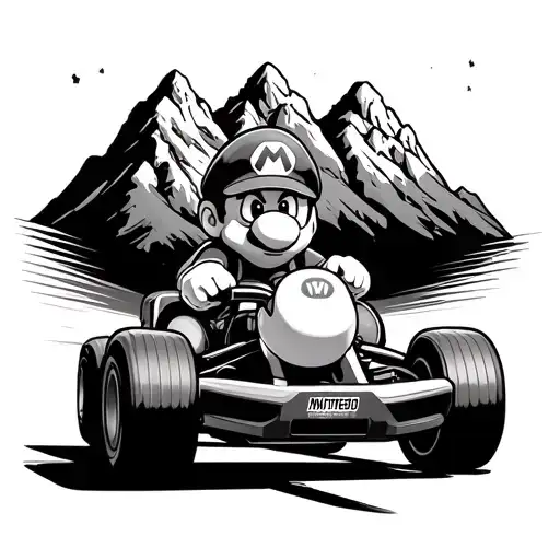 Super Nintendo Mario Kart Yoshi Peach Mario Kuigi Driving Infront Of The Mountains
