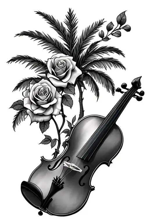 Palm Tree And A Violin And Roses