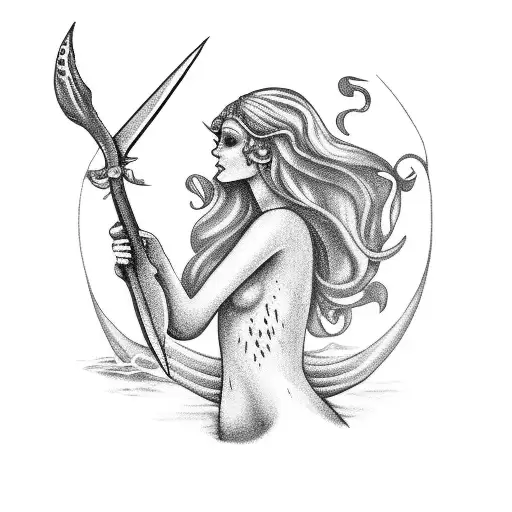 Mermaid Holding A Dagger With A Dead Bird On It