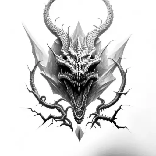 Draw A Grayscale Dragon Skull With Shadow And Depth Details