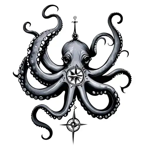 Octopus With Nautical Compass