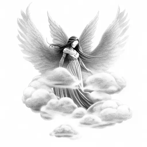 Female Angel In Clouds