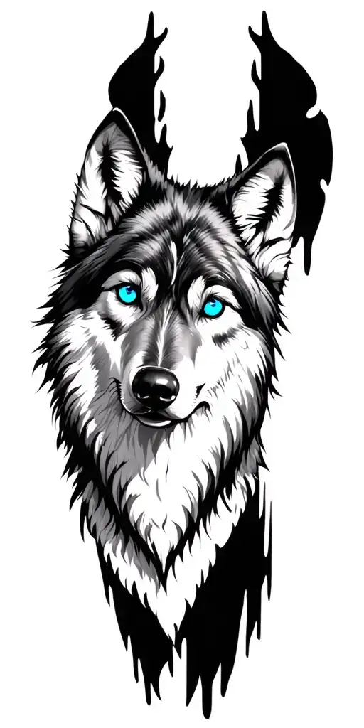 Wolf With Blue Eyes Surrounded