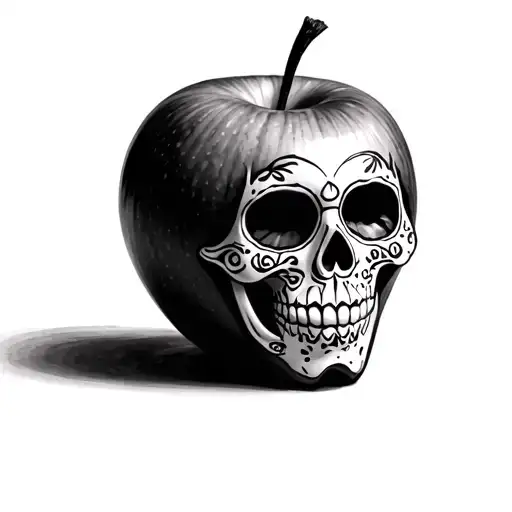 Sugar Skull In Front Of A Granny Smith Apple