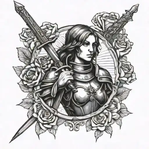 Joan Of Arc Sword Rose Surrounded Maiden
