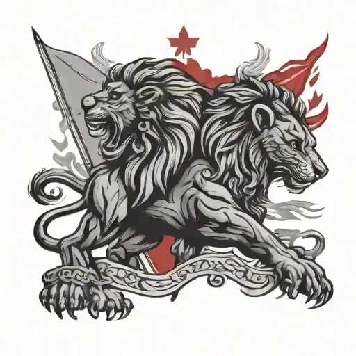 Half Lion And Half Albanian Flag Intertwined