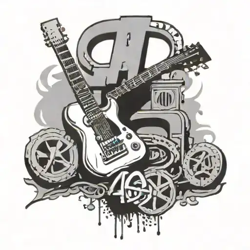 A Banksy-inspired Graffiti Piece Featuring A Guitar And Anarchist Symbols