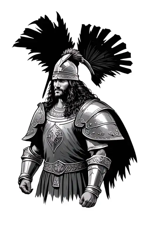 An Etruscan Warrior Standing With A Humble Pose In Full Armour