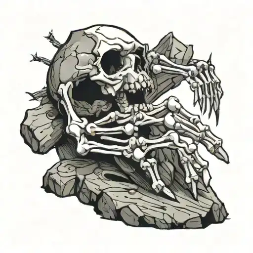 Skeleton Hand Making The Rock On Sumbil With Stick Legs And Arms Dancing