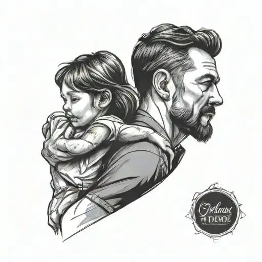 Generate A Single Line Tattoo Showcasing Father And Daugter Love