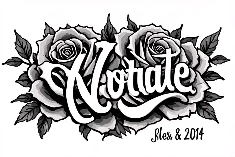 Name With Roses Behind And Date On The Bottom Right Of The Name