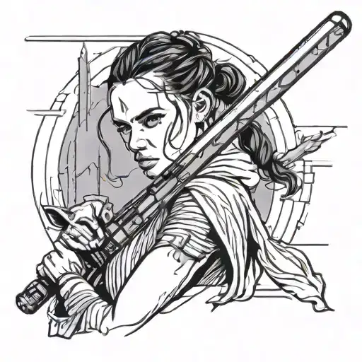 Star Wars Rey Outline Lightsaber Word Rise